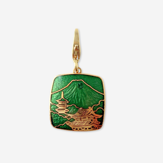 Refashioned vintage green enamel Mount Fuji square charm