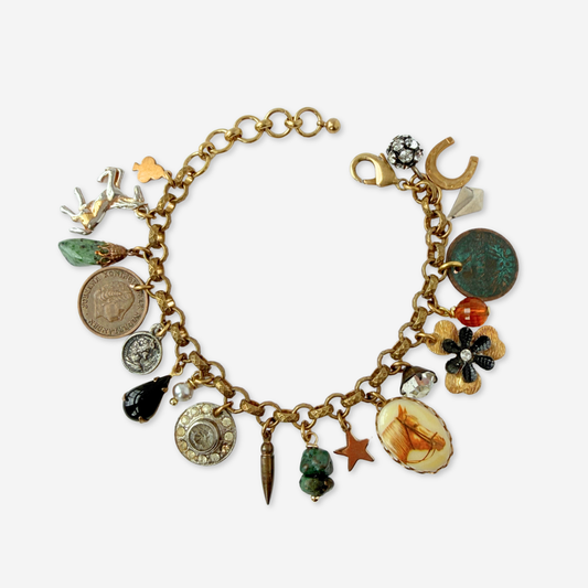 Loaded horse-themed vintage charm bracelet