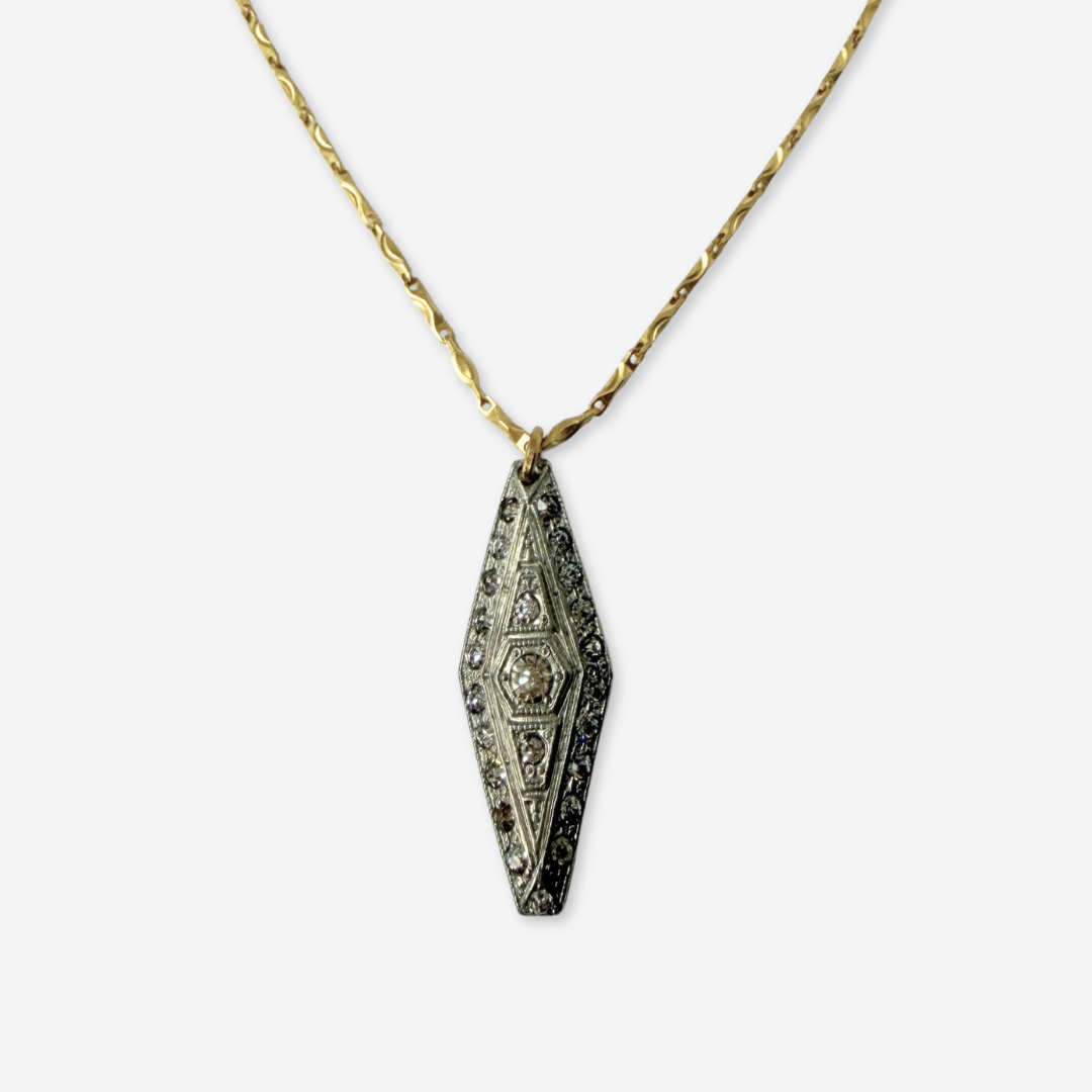 Refashioned vintage art deco rhinestone pendant on thin gold chain