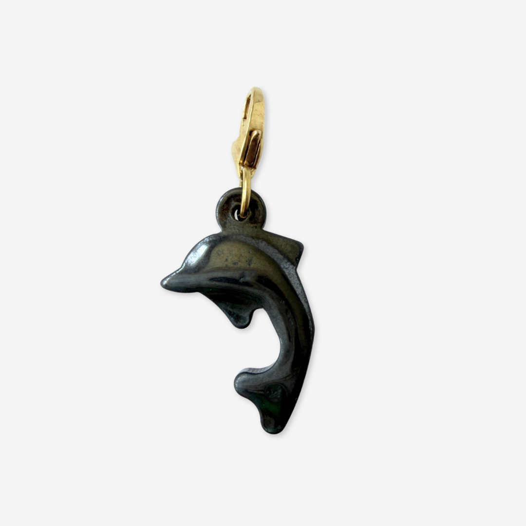 Vintage carved hematite dolphin charm