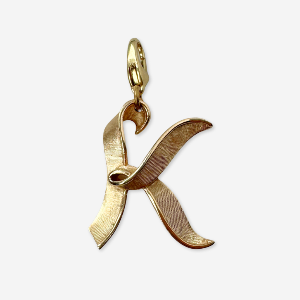 Large vintage matte gold  "K" monogram charm