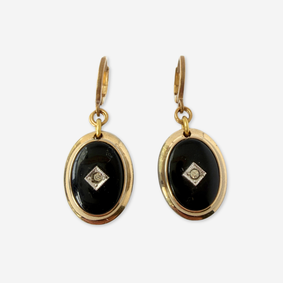 Refashioned Vintage black oval deco earrings