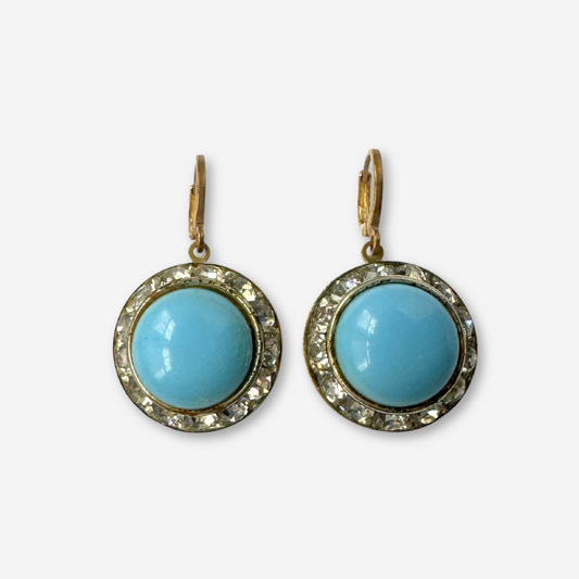 Vintage powder blue and clear rhinestone bauble earrings