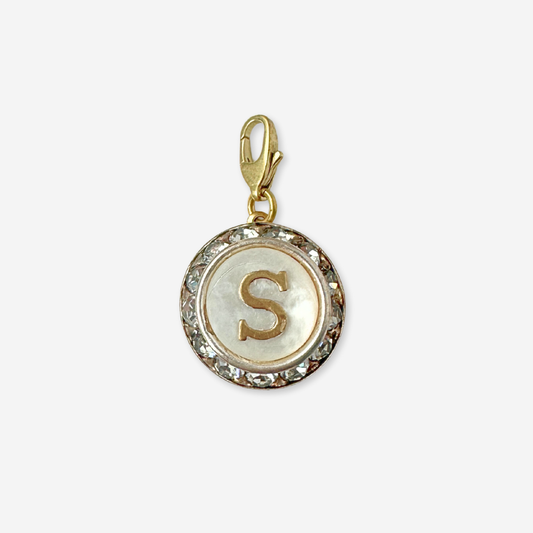 Vintage mother of pearl and rhinestone "S"  monogram charm