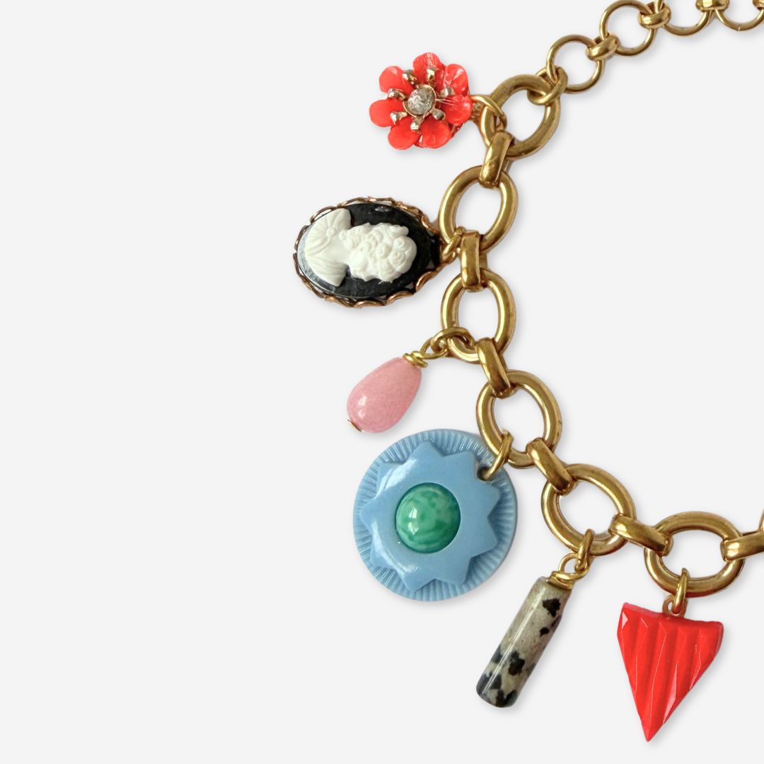 Chunky Refashioned Vintage multicolor mixed charm bracelet