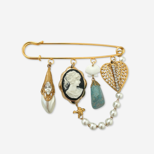 Vintage Charm Safety Pin Brooch