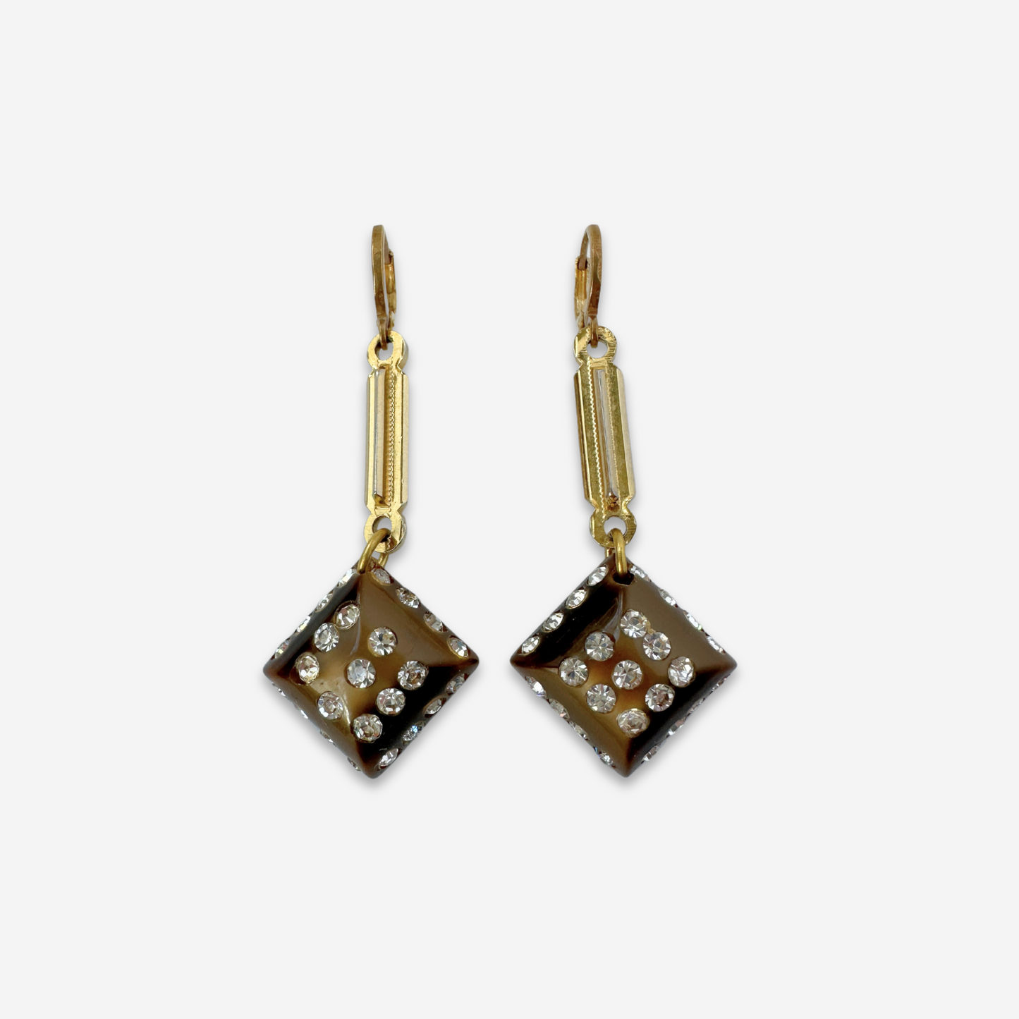 Refashioned long vintage brown rhinestone button earrings