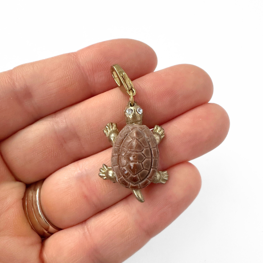 Vintage brown turtle charm pendant