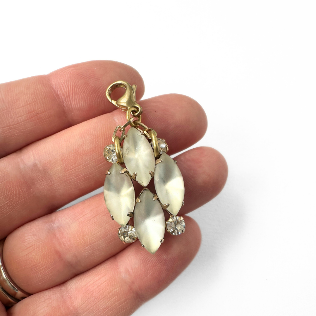 Vintage frosted navette rhinestone charm