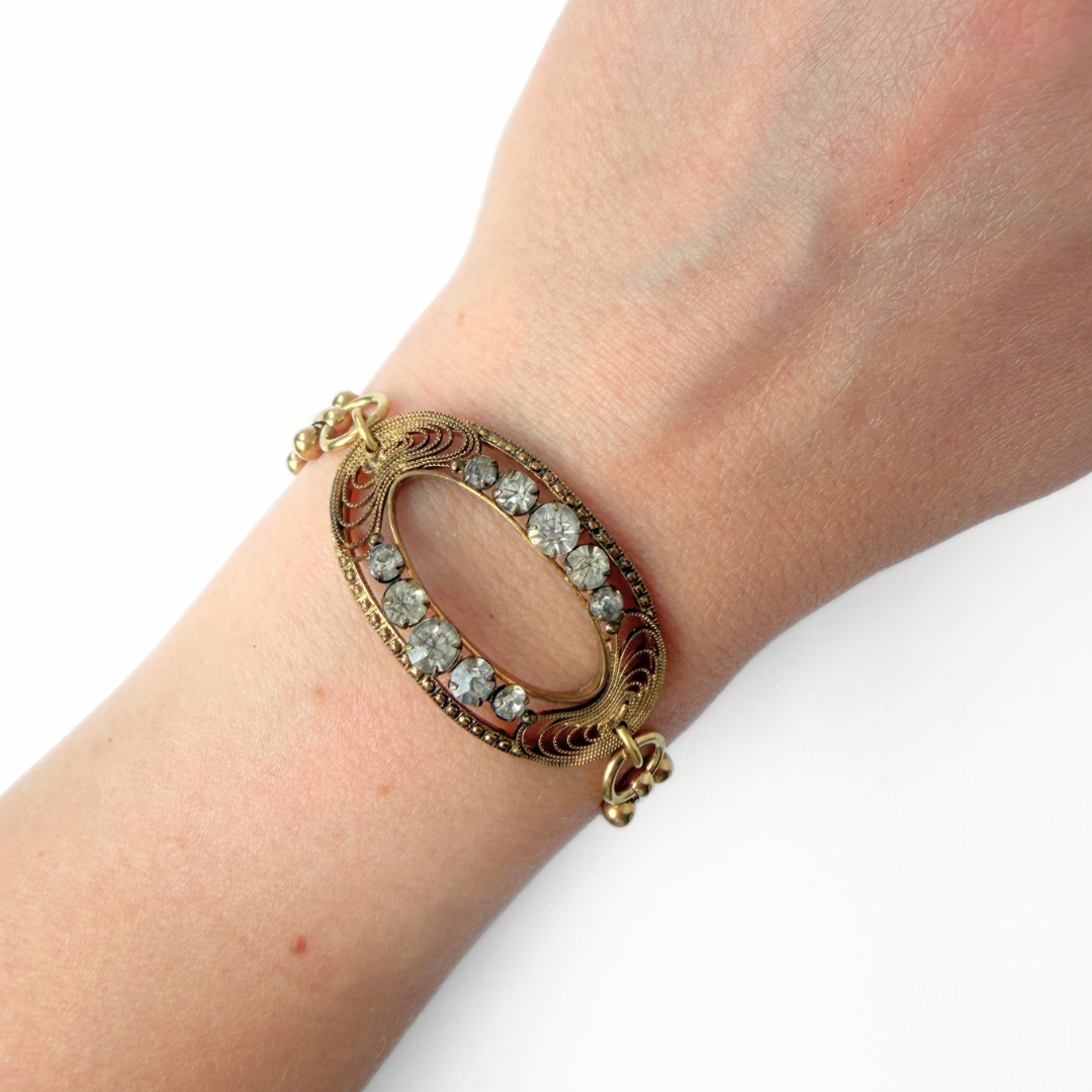 Repurposed vintage oval Czech glass rhinestone bracelet