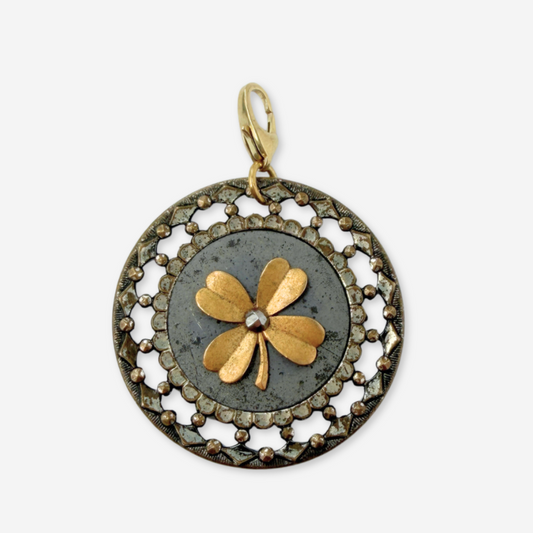 Refashioned Antique oversized steel cut clover circular button charm