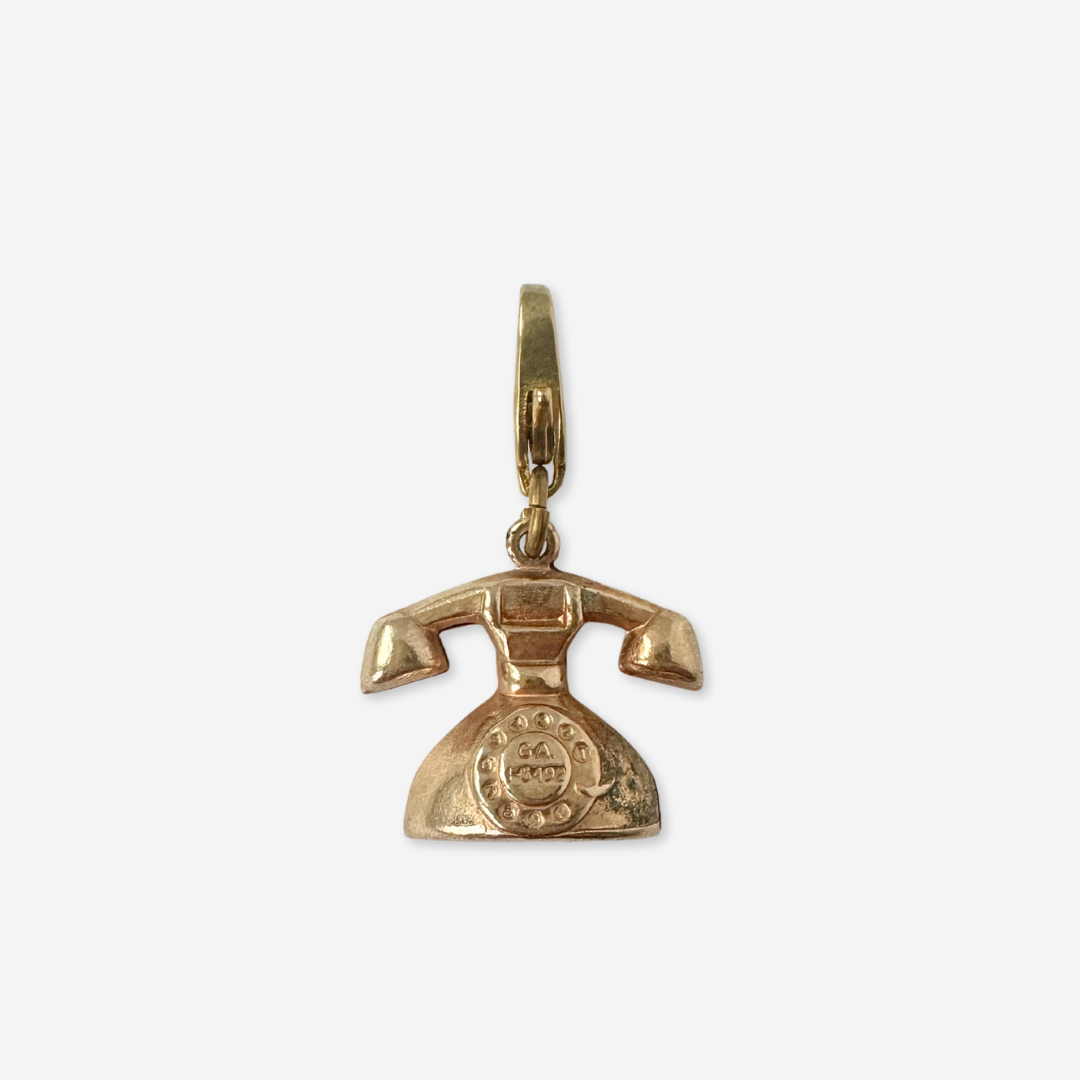 Small vintage muted gold rotary phone charm