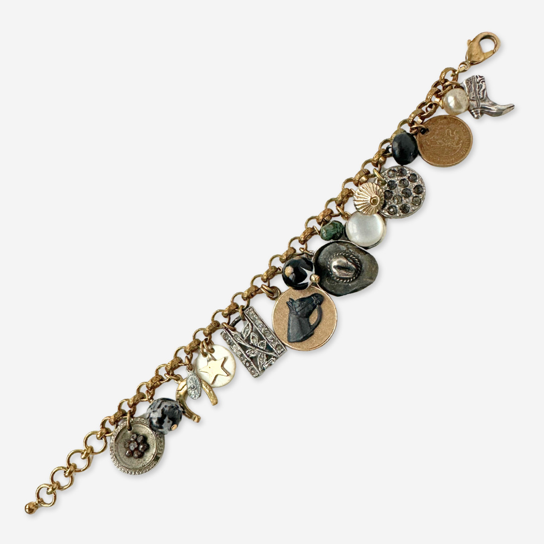 Western themed loaded vintage charm bracelet