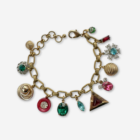 Repurposed vintage mulitcolor charm bracelet on brass chain