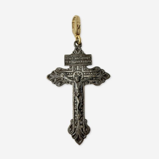 Refashioned Vintage ornate aged silver crucifix cross charm pendant