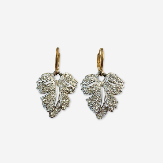 Refashioned vintage silver rhinestone leaf drops with brass lever backs