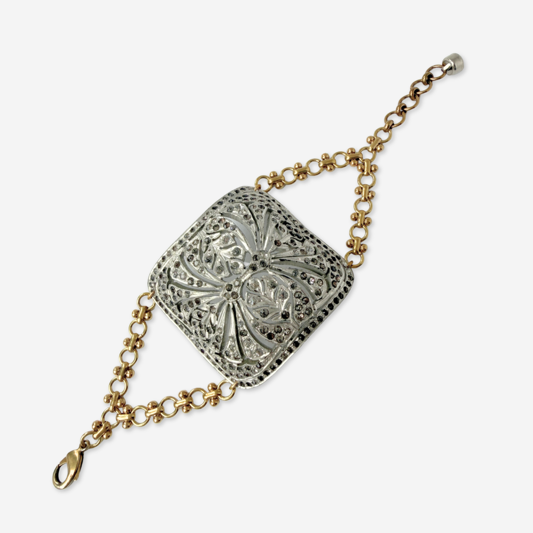 Refashioned Antique Rhinestone Shoe Buckle bracelet with brass chain