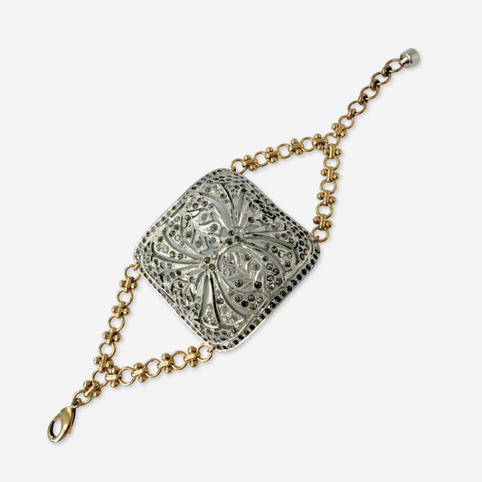Refashioned Antique Rhinestone Shoe Buckle bracelet with brass chain