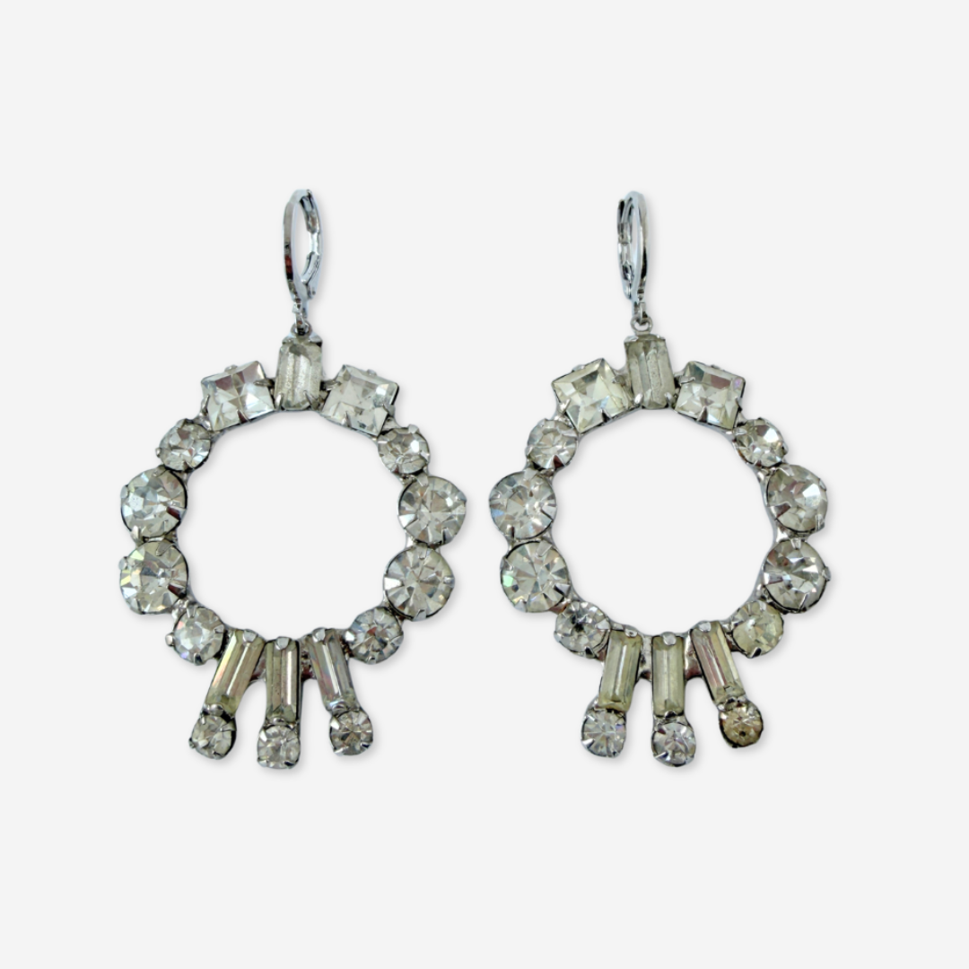 Refashioned vintage clear rhinestone hoop earrings