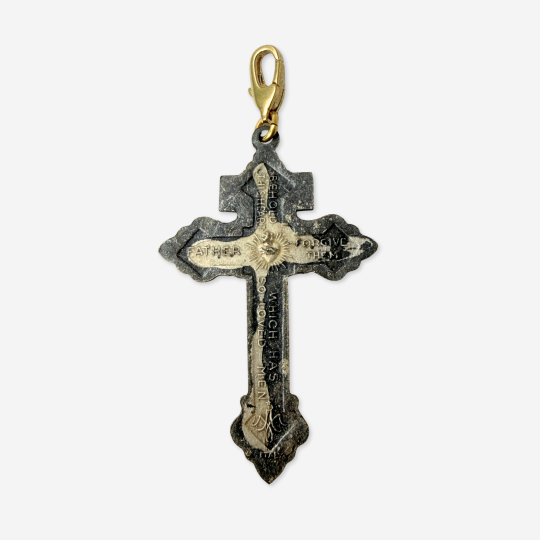 Refashioned Vintage ornate aged silver crucifix cross charm pendant