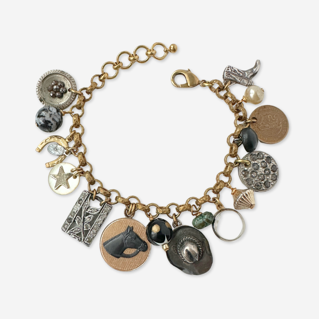 Western themed loaded vintage charm bracelet