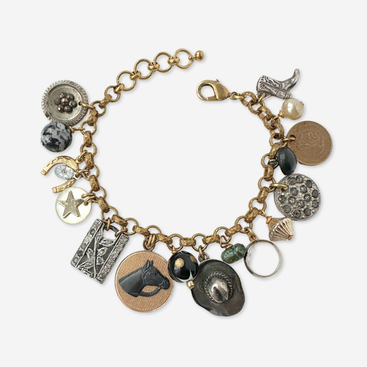 Western themed loaded vintage charm bracelet
