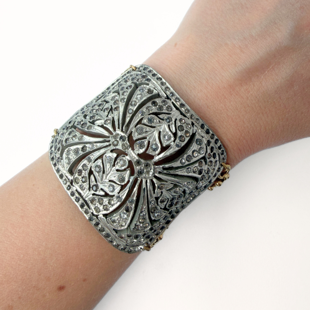 Refashioned Antique Rhinestone Shoe Buckle bracelet with brass chain