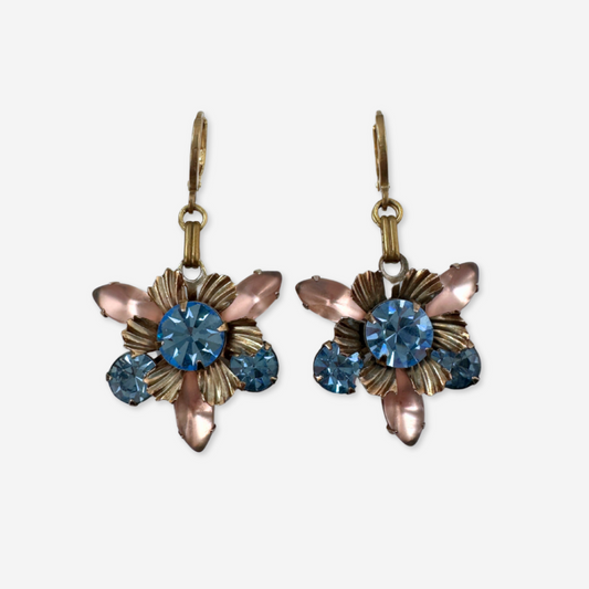 Refashioned vintage blush pink and ice blue rhinestone flower earrings