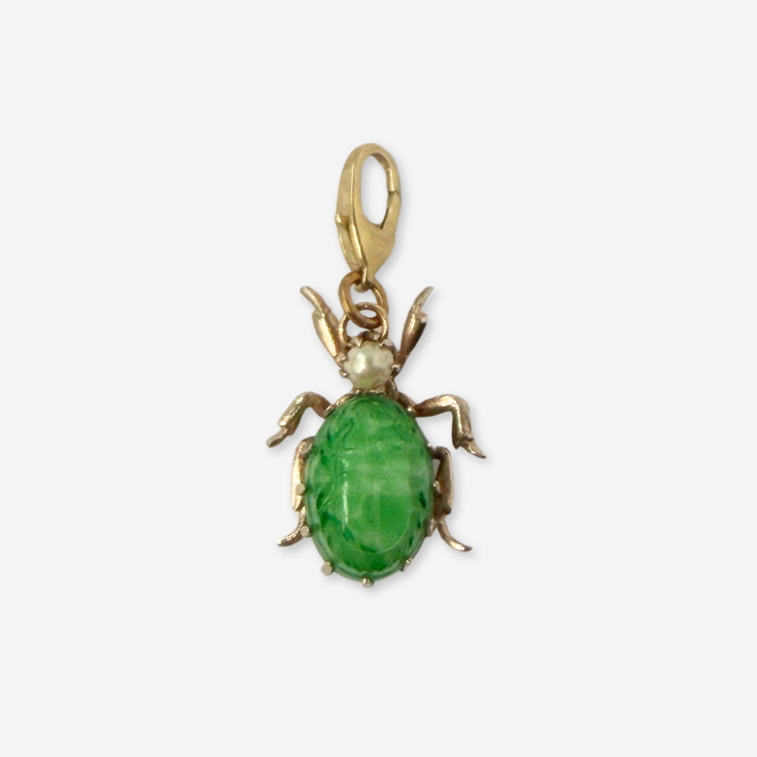Refashioned vintage jade glass scarab beetle charm