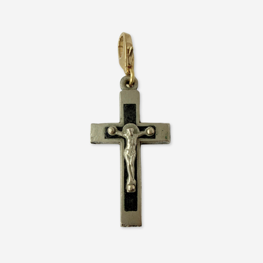 Vintage silver and black crucifix cross charm pendant