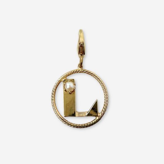 Vintage Gold and pearl letter "L" circular charm