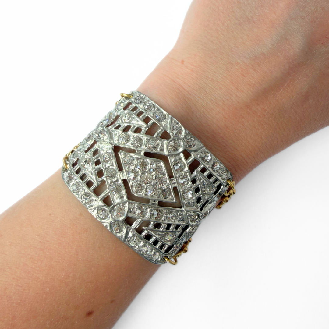 Refashioned Antique Rhinestone Shoe Buckle bracelet with brass chain