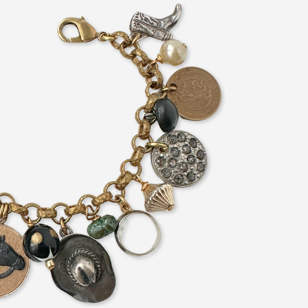 Western themed loaded vintage charm bracelet