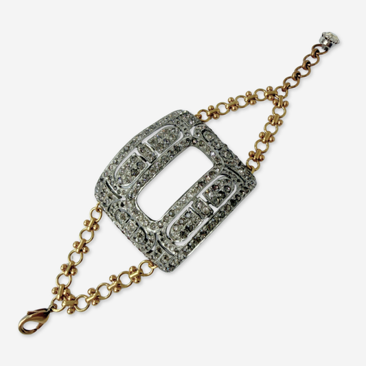 Refashioned Antique Rhinestone Shoe Buckle bracelet with brass chain