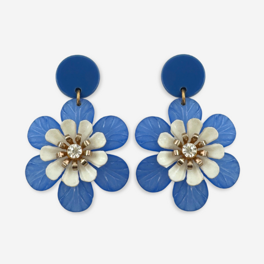 Refashioned vintage large periwinkle blue and white acrylic flower earrings