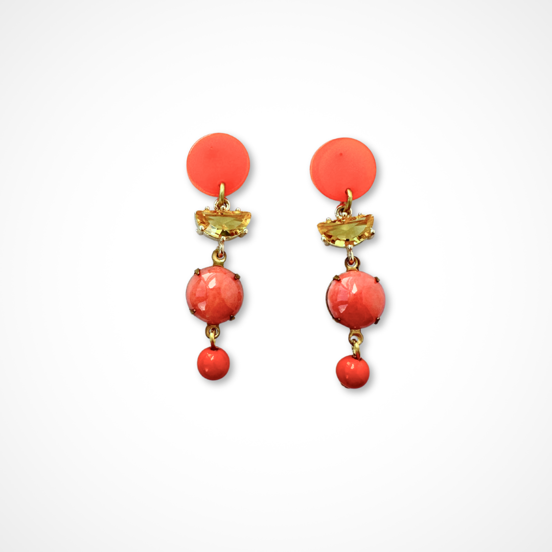 Orange, salmon and yellow refashioned assemblage earrings