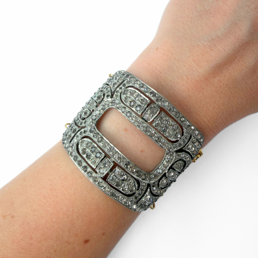 Refashioned Antique Rhinestone Shoe Buckle bracelet with brass chain