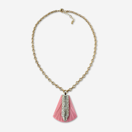 Refashioned Vintage pink Czech glass and rhinestone pendant neckace