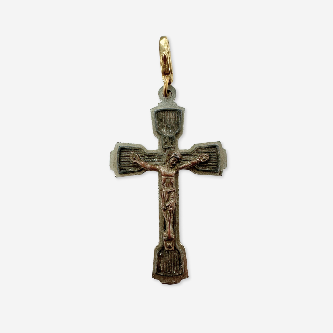 Vintage aged mixed metal crucifix cross charm pendant