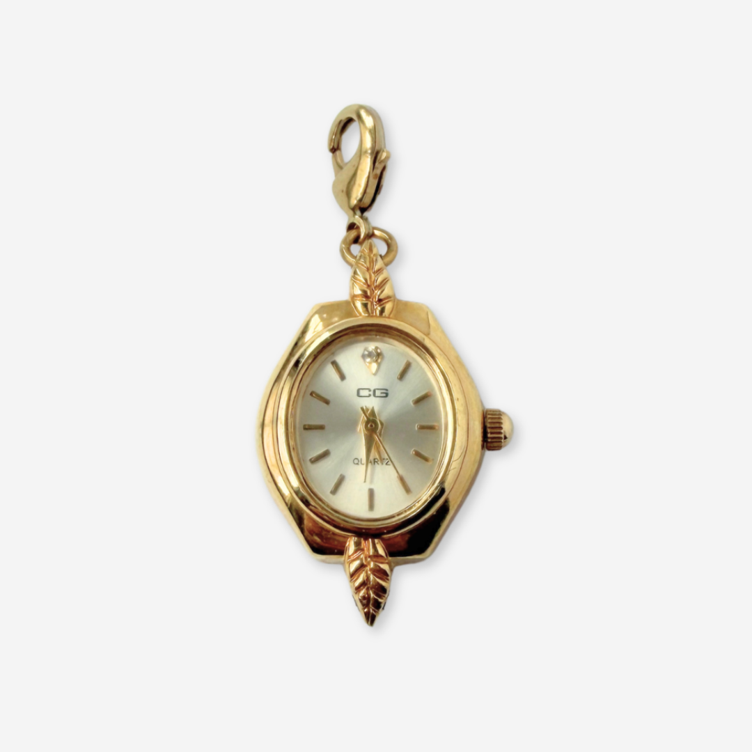 Vintage gold tone  "CG" watch face charm