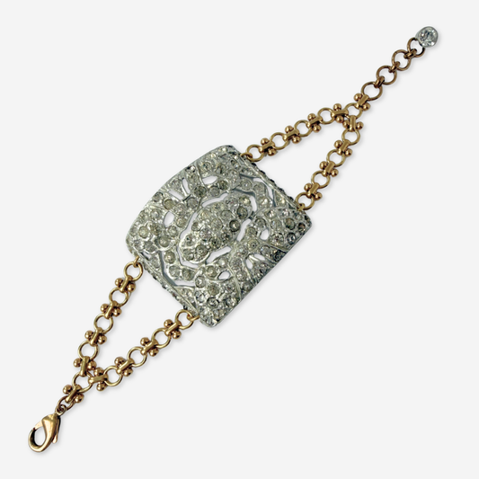 Refashioned Antique Rhinestone Shoe Buckle bracelet with brass chain