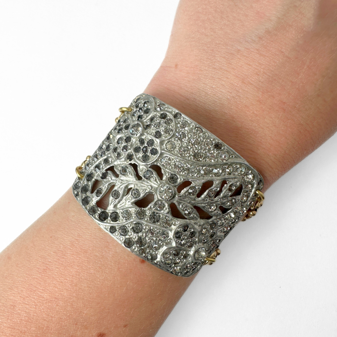 Refashioned Antique Rhinestone Shoe Buckle bracelet with brass chain