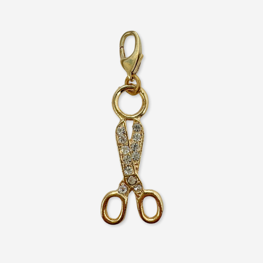 Vintage gold plated and clear rhinestone scissors charm