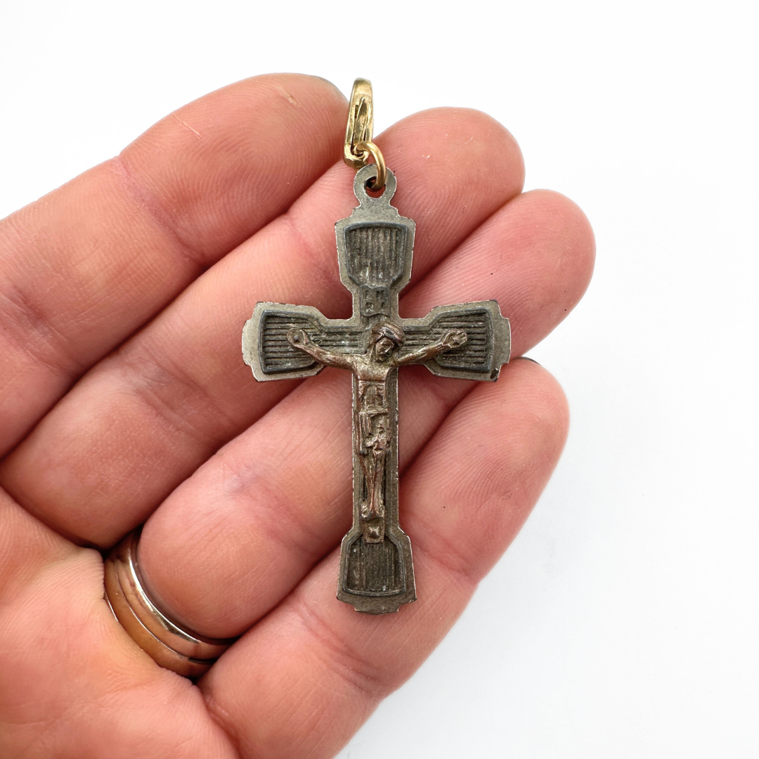 Vintage aged mixed metal crucifix cross charm pendant