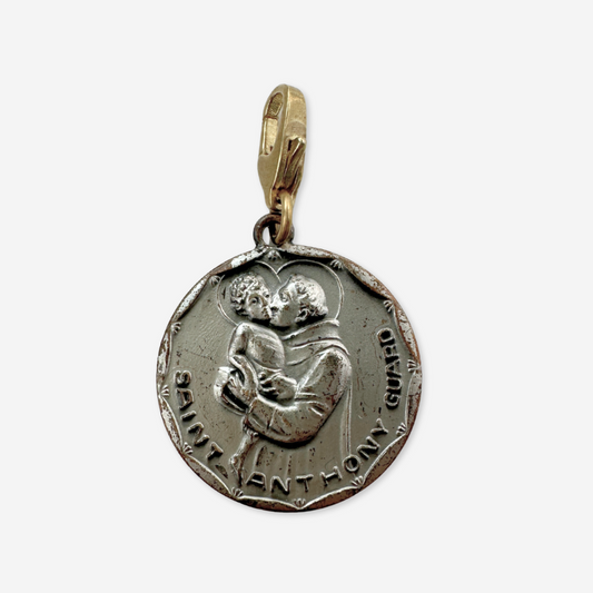 Vintage aged silver Saint Anthony/ Christopher circular charm pendant