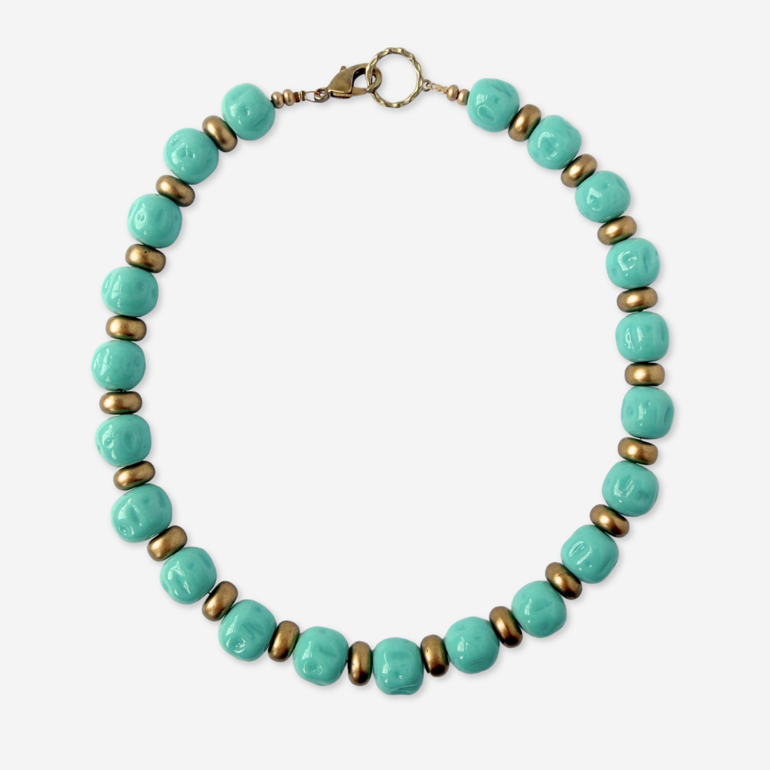 Vintage Japanese Baroque Glass beaded necklace: Robins Egg Blue