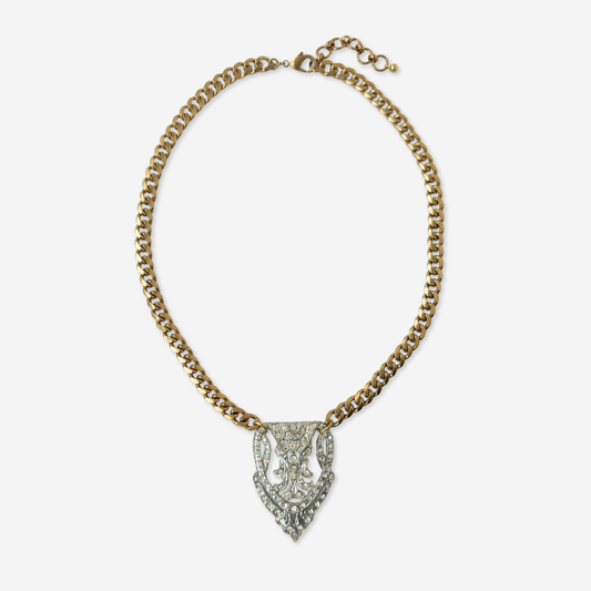 Refashioned vintage large rhinestone art deco pendant necklace