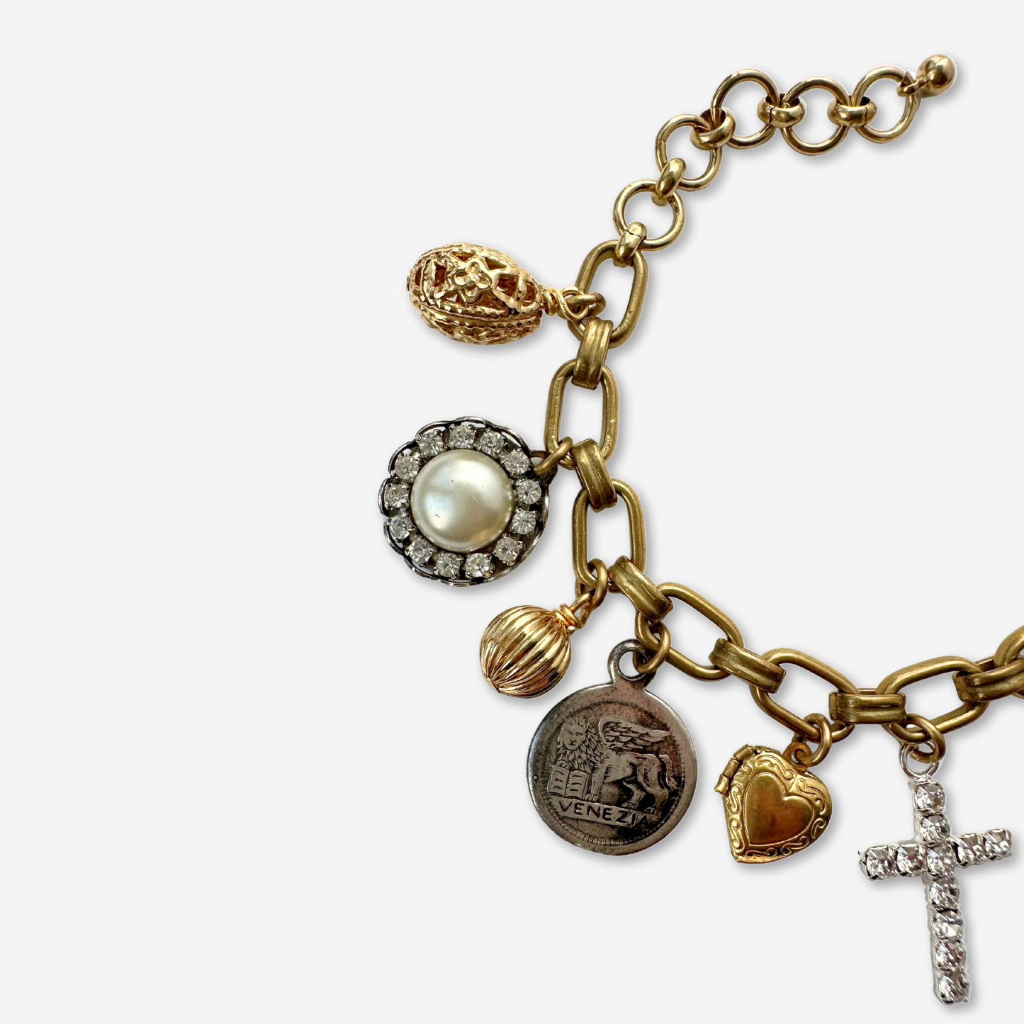 Repurposed vintage silver and brass charm bracelet