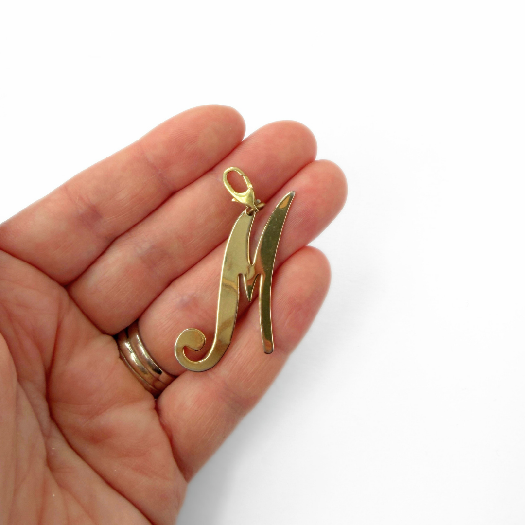 Large vintage shiny gold letter "M" charm