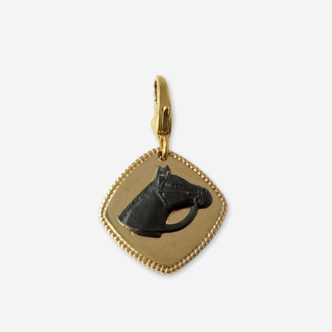 Vintage gold plated and black acrylic horse head charm